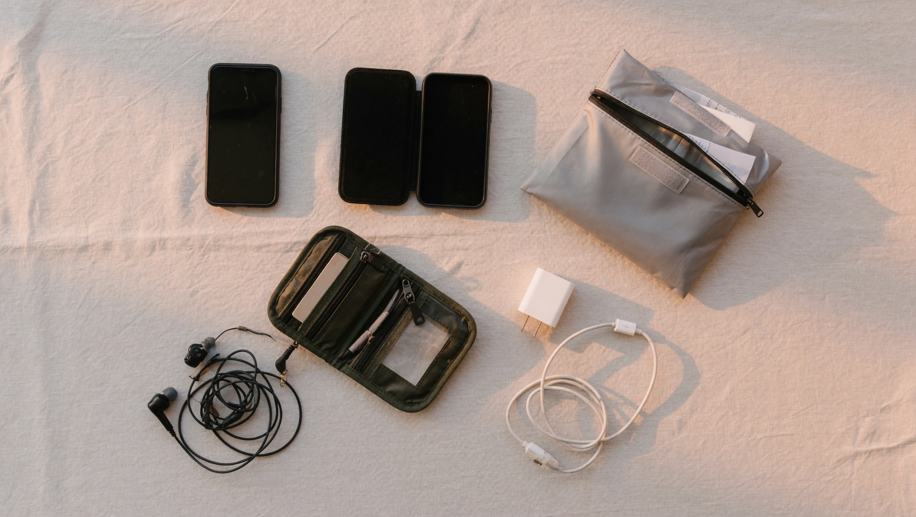 Complete minimalist dumbphone starter kit arranged in a clean overhead layout